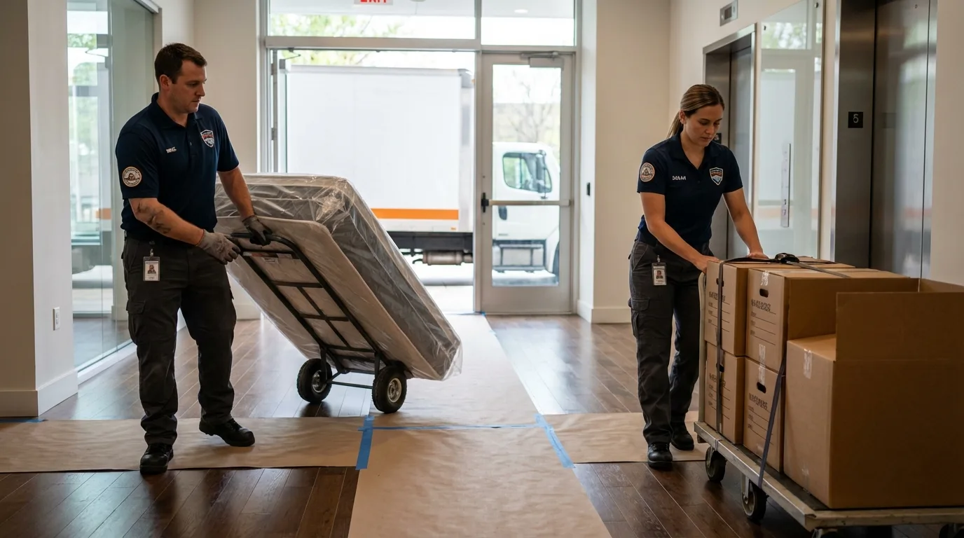 Professional apartment movers loading elevator in Mexico, MO